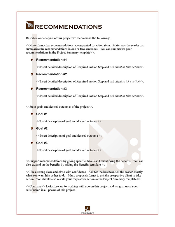 Proposal Pack Construction #3 Recommendations Page Proposal Pack Construction #3 Recommendations Page
