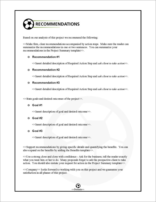 Proposal Pack Sports #1 Recommendations Page Proposal Pack Sports #1 Recommendations Page