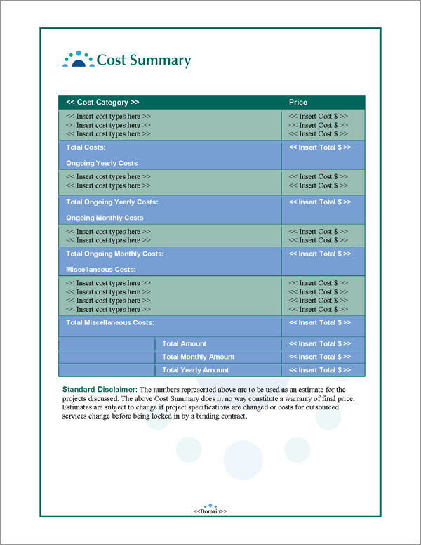 Proposal Pack Contemporary #6 Cost Summary Page Proposal Pack Contemporary #6 Cost Summary Page