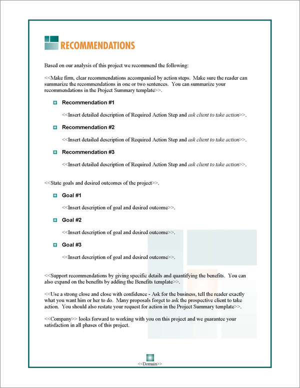 Proposal Pack Business #9 Recommendations Page Proposal Pack Business #9 Recommendations Page