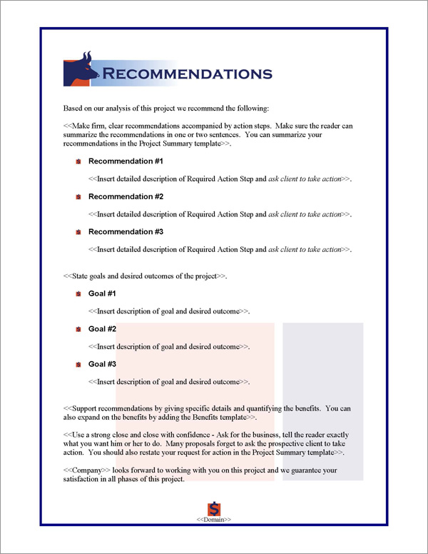 Proposal Pack Financial #2 Recommendations Page Proposal Pack Financial #2 Recommendations Page