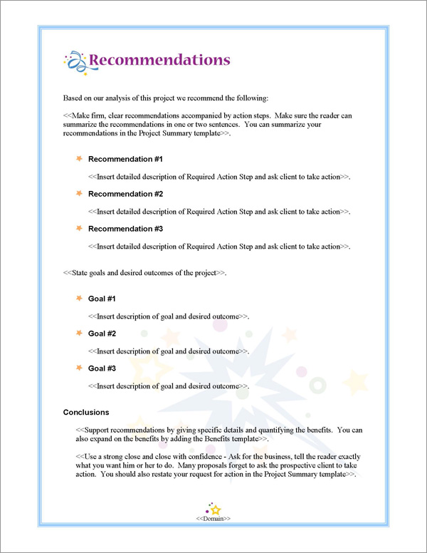 Proposal Pack Entertainment #2 Recommendations Page
