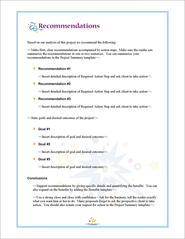 Proposal Pack Entertainment #2 Recommendations Page Proposal Pack Entertainment #2 Recommendations Page