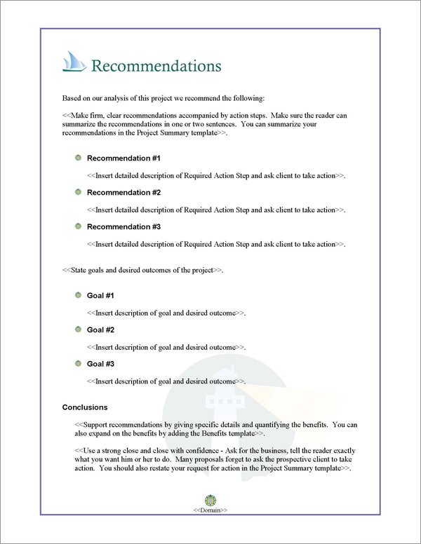 Proposal Pack Travel #3 Recommendations Page