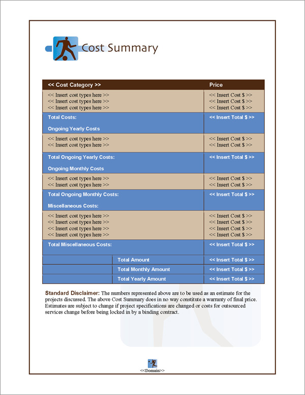Proposal Pack Sports #2 Cost Summary Page Proposal Pack Sports #2 Cost Summary Page