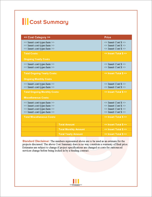 Proposal Pack Symbols #1 Cost Summary Page