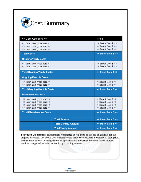 Proposal Pack Photography #2 Cost Summary Page Proposal Pack Photography #2 Cost Summary Page