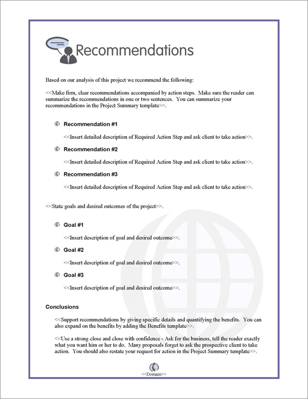 Proposal Pack Communication #2 Recommendations Page Proposal Pack Communication #2 Recommendations Page