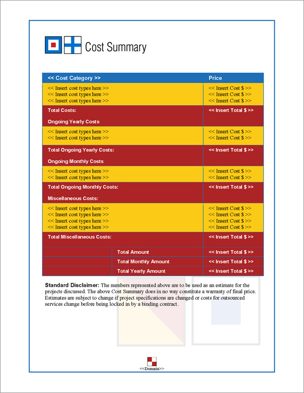 Proposal Pack Symbols #2 Cost Summary Page