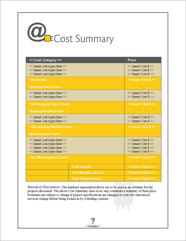 Proposal Pack Concepts #7 Cost Summary Page Proposal Pack Concepts #7 Cost Summary Page