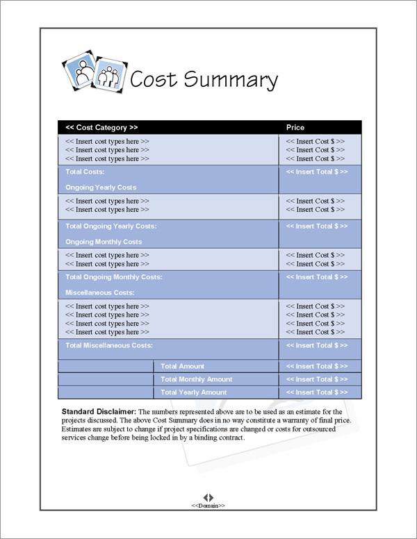 Proposal Pack Photography #4 Cost Summary Page Proposal Pack Photography #4 Cost Summary Page