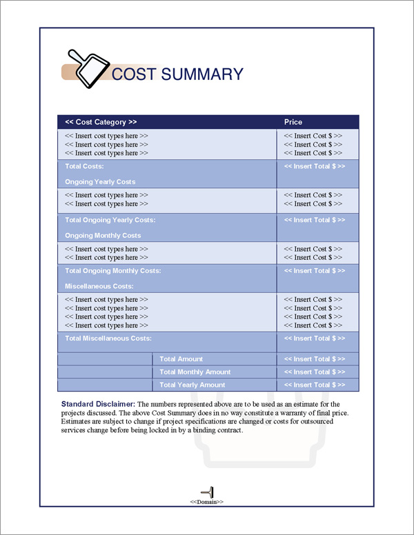 Proposal Pack Janitorial #1 Cost Summary Page Proposal Pack Janitorial #1 Cost Summary Page
