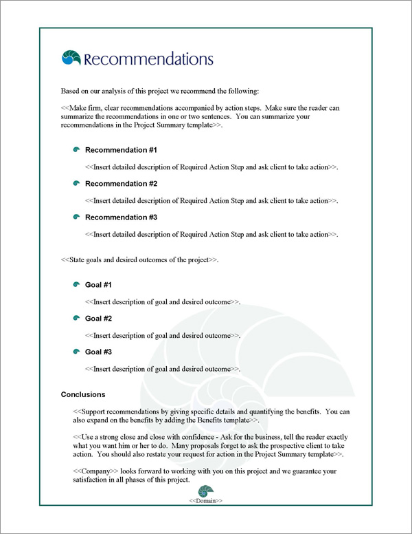 Proposal Pack Concepts #8 Recommendations Page Proposal Pack Concepts #8 Recommendations Page