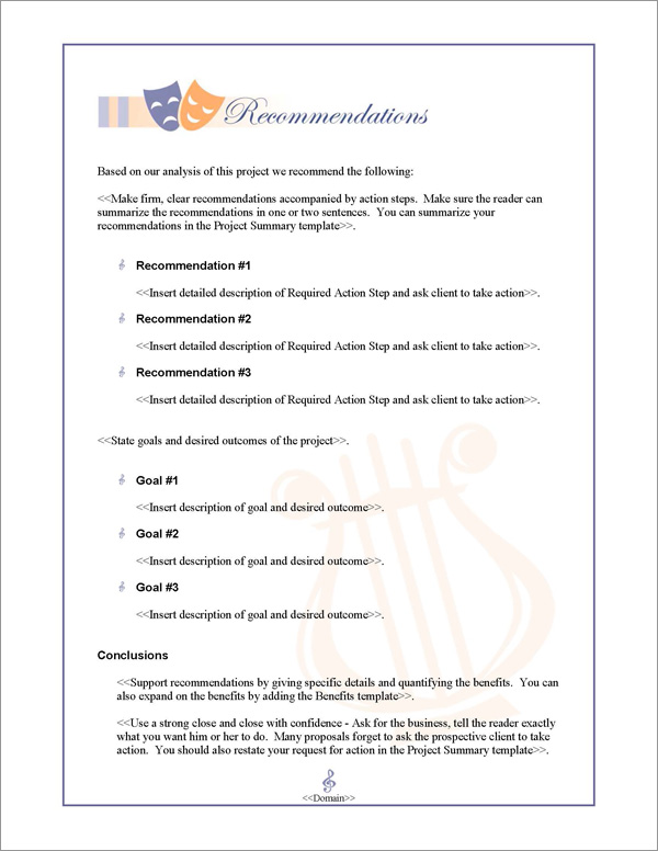 Proposal Pack Entertainment #3 Recommendations Page Proposal Pack Entertainment #3 Recommendations Page