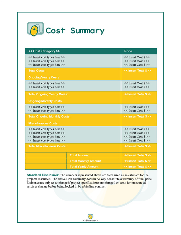 Proposal Pack Computers #1 Cost Summary Page