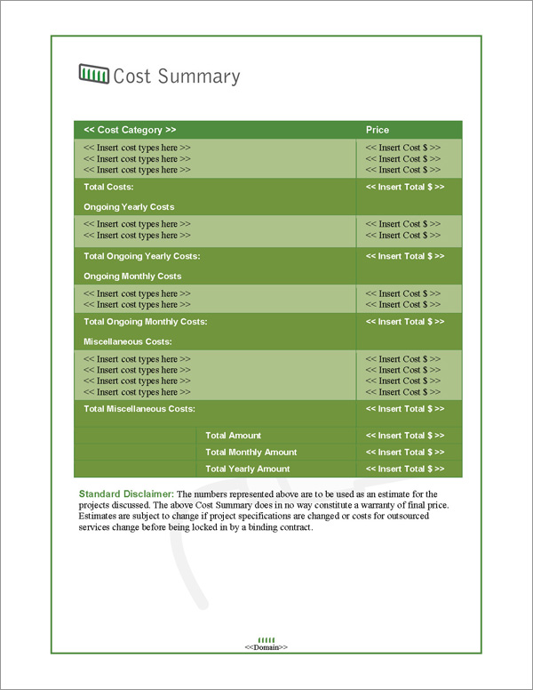 Proposal Pack Computers #2 Cost Summary Page