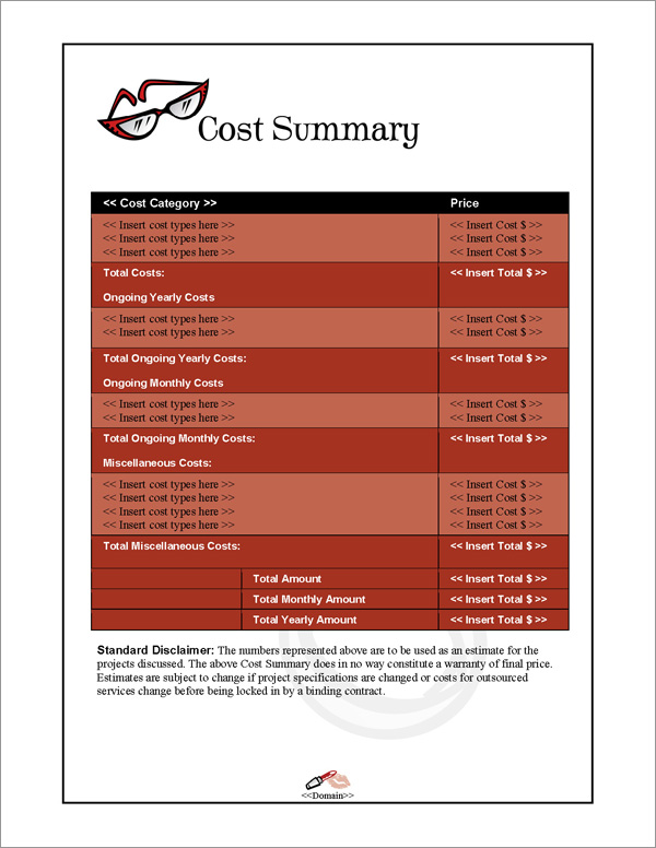 Proposal Pack Fashion #1 Cost Summary Page Proposal Pack Fashion #1 Cost Summary Page