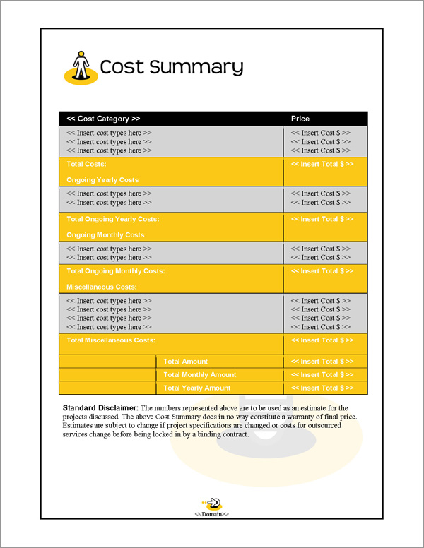 Proposal Pack Concepts #9 Cost Summary Page Proposal Pack Concepts #9 Cost Summary Page