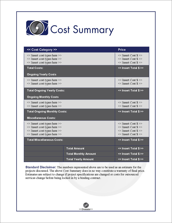Proposal Pack Photography #5 Cost Summary Page Proposal Pack Photography #5 Cost Summary Page
