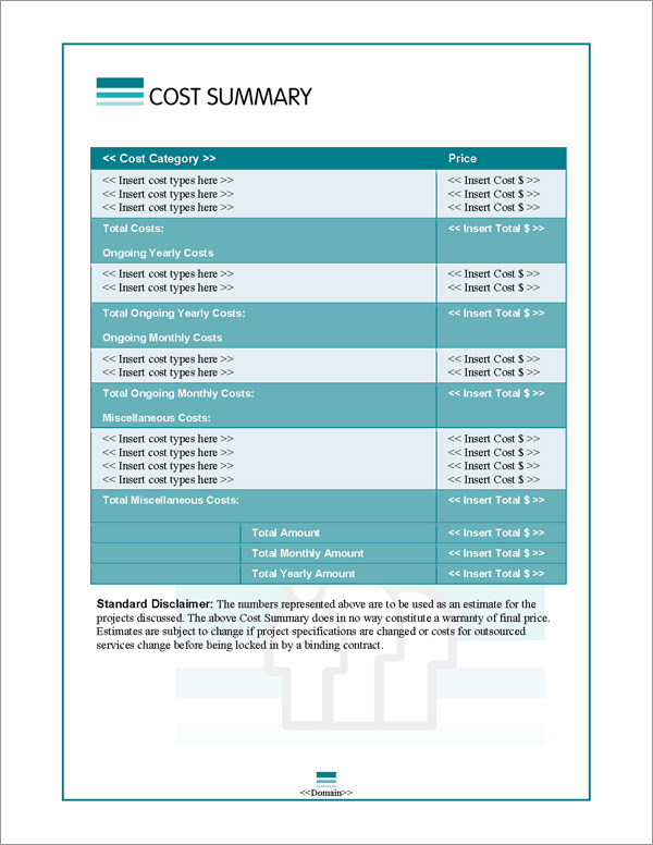 Proposal Pack People #1 Cost Summary Page