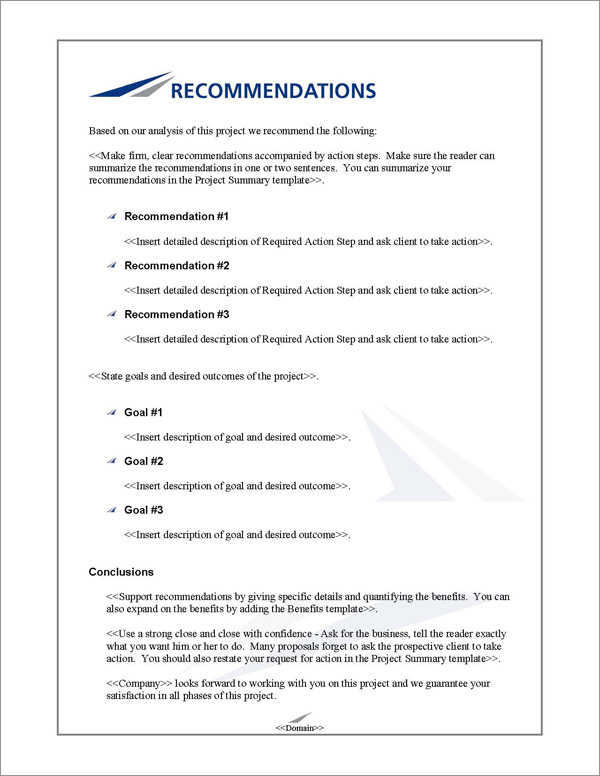 Proposal Pack Classic #8 Recommendations Page Proposal Pack Classic #8 Recommendations Page