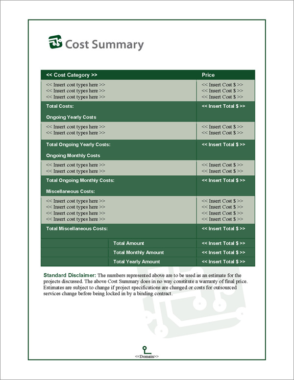 Proposal Pack Computers #3 Cost Summary Page