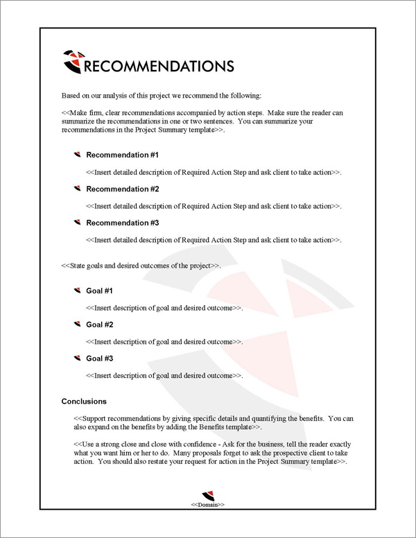 Proposal Pack Business #12 Recommendations Page Proposal Pack Business #12 Recommendations Page