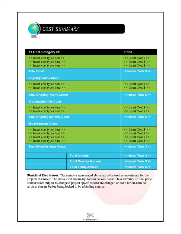 Proposal Pack Education #2 Cost Summary Page Proposal Pack Education #2 Cost Summary Page