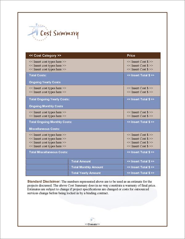 Proposal Pack Sports #3 Cost Summary Page Proposal Pack Sports #3 Cost Summary Page