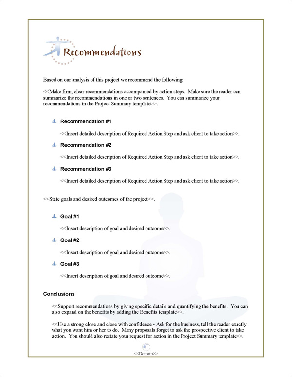 Proposal Pack Sports #3 Recommendations Page Proposal Pack Sports #3 Recommendations Page