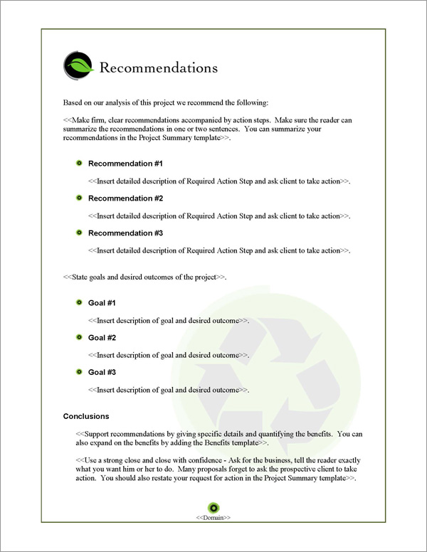 Proposal Pack Environmental #1 Recommendations Page Proposal Pack Environmental #1 Recommendations Page