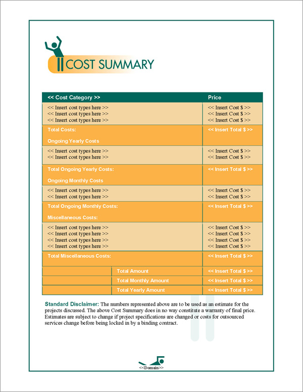 Proposal Pack Sports #4 Cost Summary Page