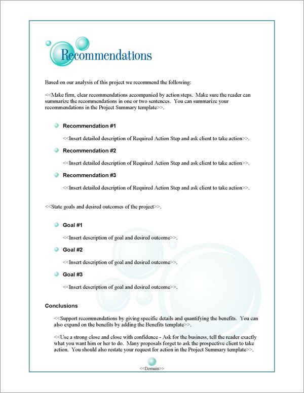 Proposal Pack Bubbles #1 Recommendations Page Proposal Pack Bubbles #1 Recommendations Page
