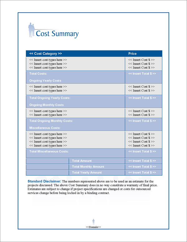 Proposal Pack Events #3 Cost Summary Page Proposal Pack Events #3 Cost Summary Page