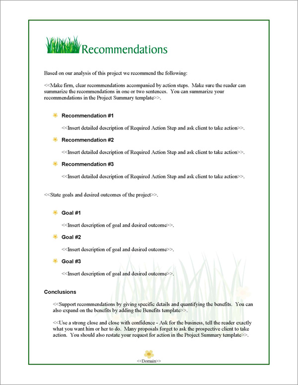 Proposal Pack Lawn #1 Recommendations Page