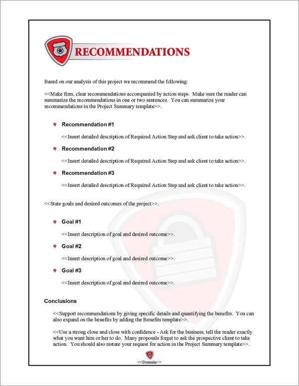 Proposal Pack Security #1 Recommendations Page Proposal Pack Security #1 Recommendations Page
