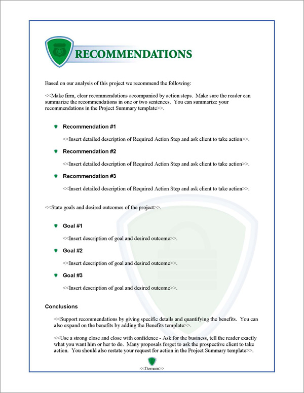 Proposal Pack Security #2 Recommendations Page Proposal Pack Security #2 Recommendations Page