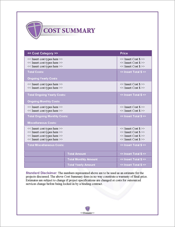 Proposal Pack Security #3 Cost Summary Page Proposal Pack Security #3 Cost Summary Page