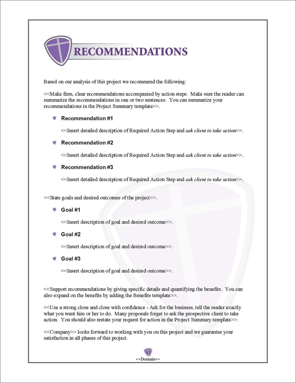 Proposal Pack Security #3 Recommendations Page Proposal Pack Security #3 Recommendations Page