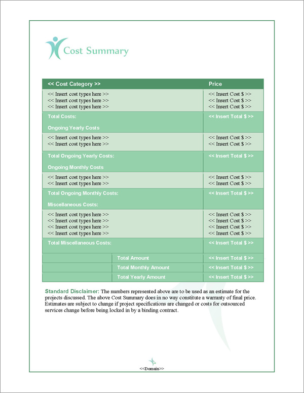 Proposal Pack People #2 Cost Summary Page Proposal Pack People #2 Cost Summary Page