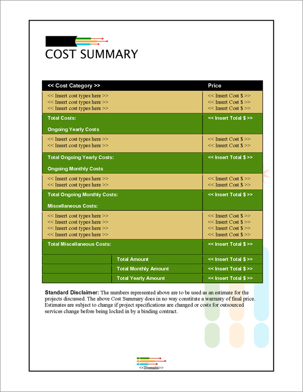 Proposal Pack Networks #1 Cost Summary Page