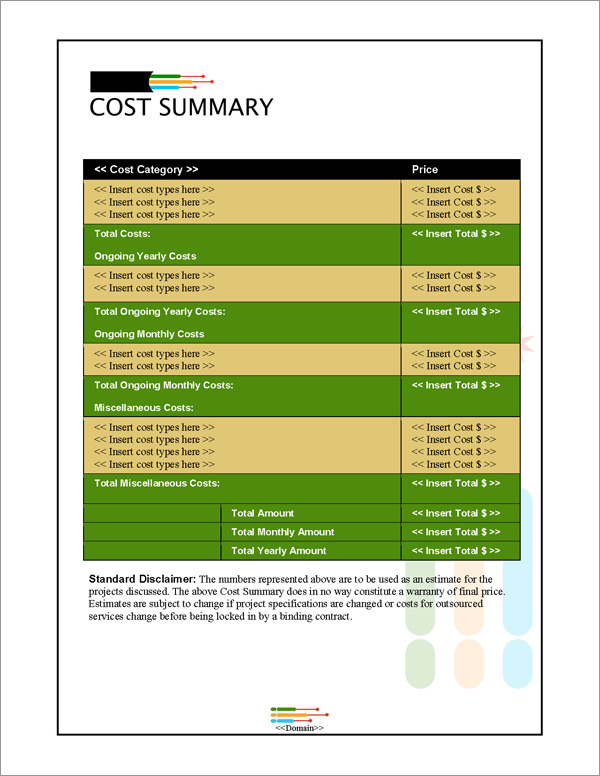 Proposal Pack Networks #1 Cost Summary Page Proposal Pack Networks #1 Cost Summary Page