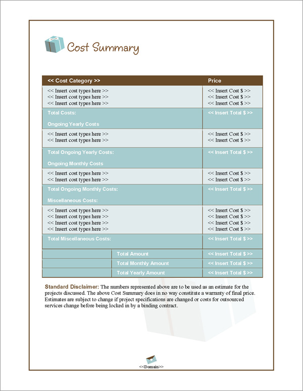 Proposal Pack Wedding #1 Cost Summary Page