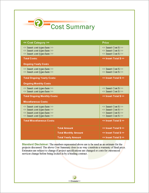 Proposal Pack Symbols #3 Cost Summary Page Proposal Pack Symbols #3 Cost Summary Page