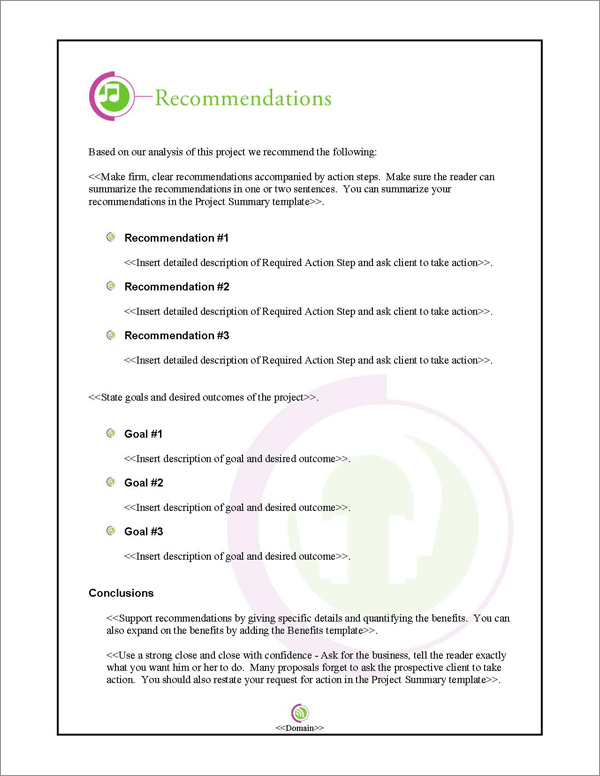 Proposal Pack Entertainment #4 Recommendations Page Proposal Pack Entertainment #4 Recommendations Page