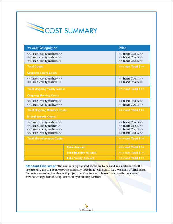 Proposal Pack Contemporary #8 Cost Summary Page Proposal Pack Contemporary #8 Cost Summary Page