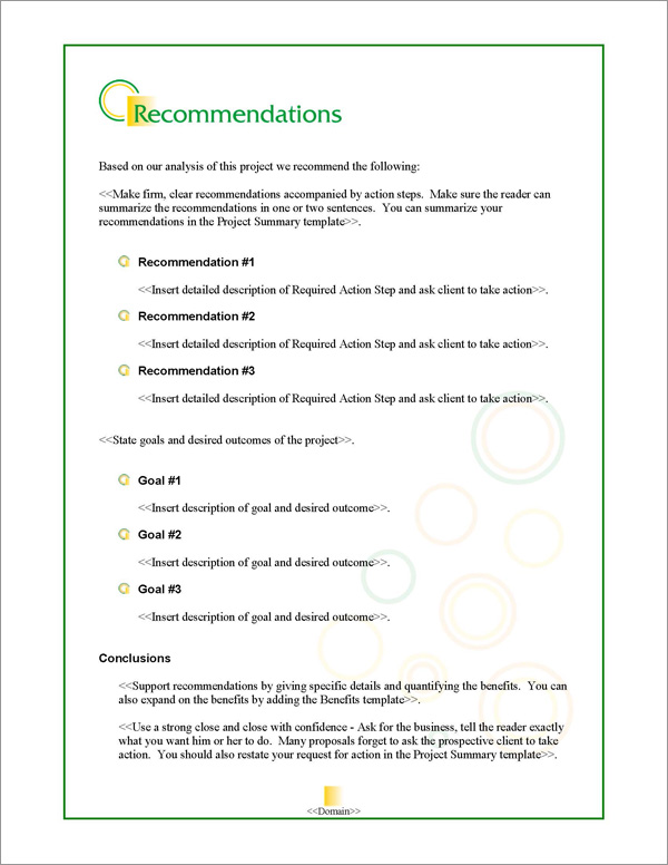 Proposal Pack Business #14 Recommendations Page Proposal Pack Business #14 Recommendations Page