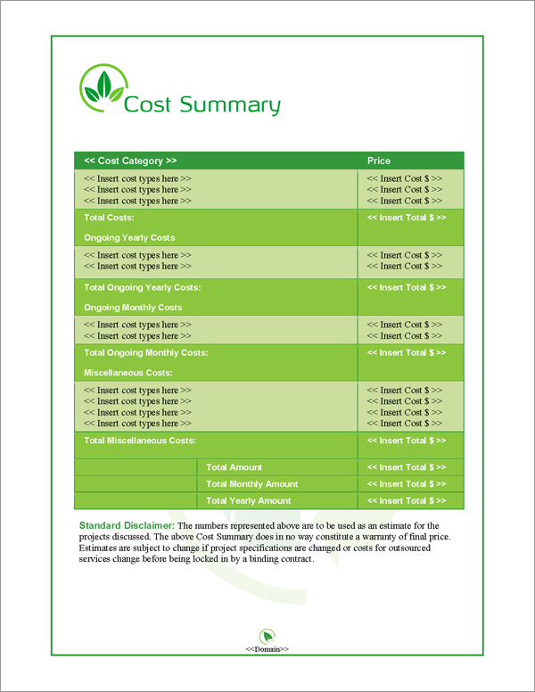 Proposal Pack Environmental #2 Cost Summary Page Proposal Pack Environmental #2 Cost Summary Page