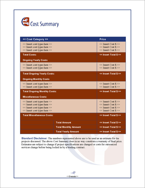 Proposal Pack People #3 Cost Summary Page