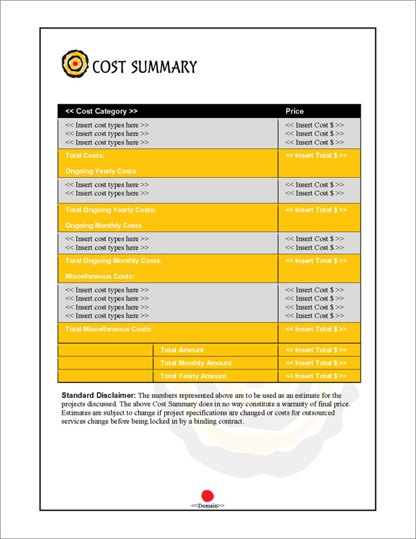 Proposal Pack Bullseye #2 Cost Summary Page Proposal Pack Bullseye #2 Cost Summary Page